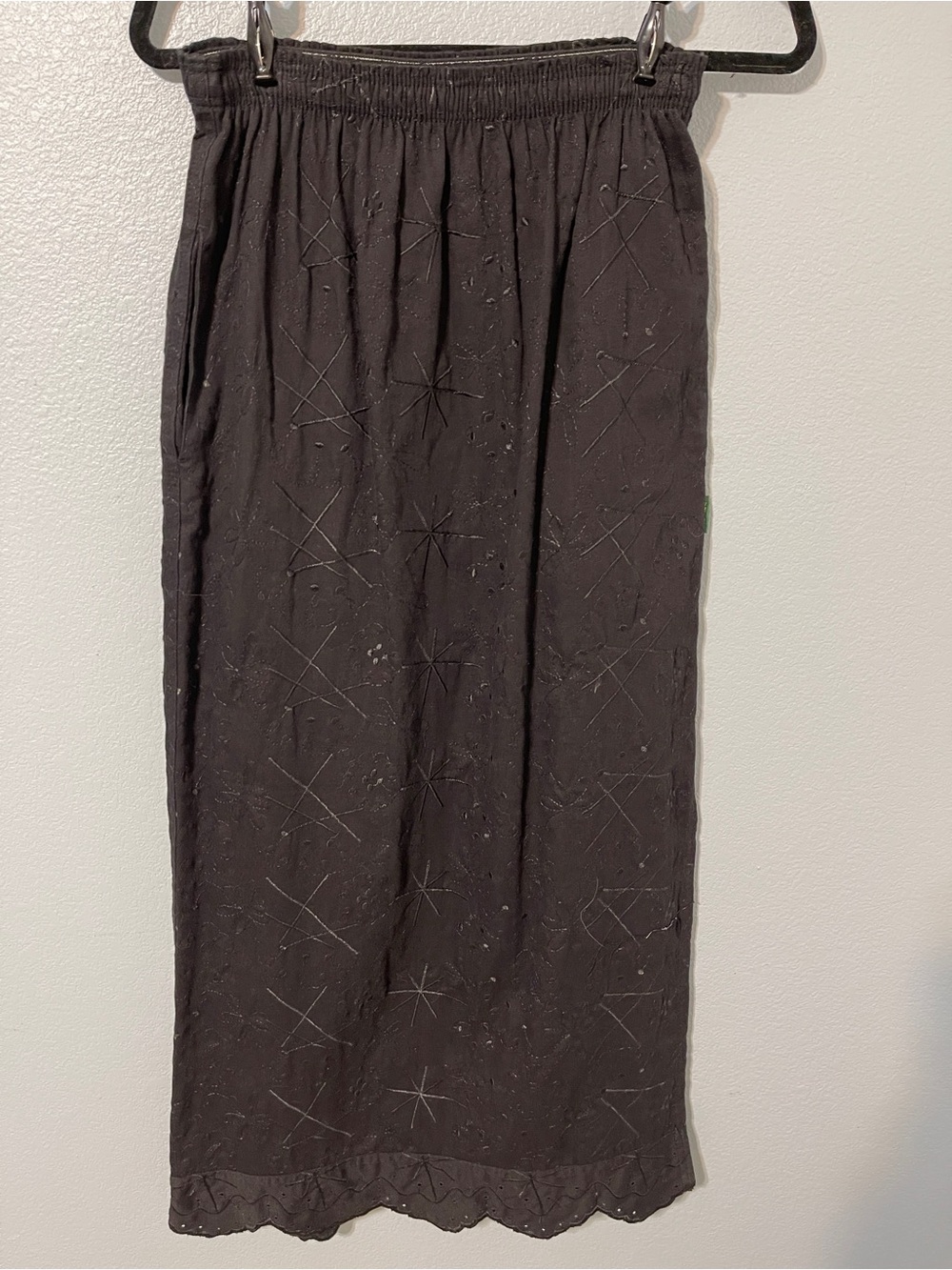 Gene Ewing BIS Embroidered Eyelet Midi Skirt Elastic Waist Boho Cottage Small